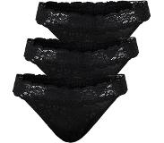 Pieces strings 3-pack - Lace Thong - XS - Zwart