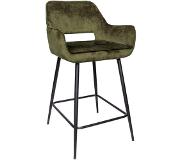 Ptmd collection PTMD Fal LOW Velvet green bar stool black metal leg KD (Groen, 60x54x95cm)