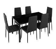 TecTake - Eetkamergroep Berlin 6 stoelen en 1 tafel - zwart - 404381