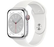 Apple Watch Series 8 4G 45mm Zilver Aluminium Witte Sportband