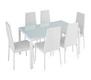 TecTake - Eetkamergroep Berlin 6 stoelen en 1 tafel - wit - 404382