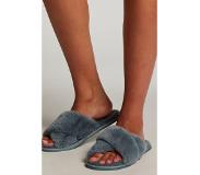 Hunkemoller Pantoffels Crossed Fake Fur Blauw Dames | Maat: 38/39