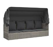 vidaXL Loungebed met luifel en kussens poly rattan grijs