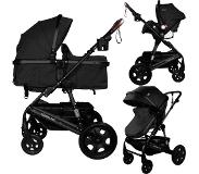 MamaLoes Marly Zwart/Antraciet 3-in-1 Combi Kinderwagen incl. Autostoel ML050103
