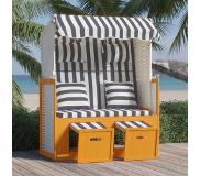vidaXL Strandstoel met kussens poly rattan en hout wit en blauw