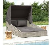 vidaXL Ligbed met inklapbaar dak 200x114x128 cm poly rattan grijs