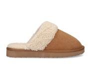 Manfield Cognac suède pantoffels met imitatie wol | Maat 37