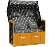 vidaXL Strandstoel met kussens poly rattan en hout zwart en grijs
