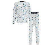 We fashion pyjama met all over print lichtgrijs melange/blauw Jongens Stretchkatoen Ronde hals - 98/104