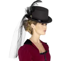 Smiffys SMIFFY'S - Steampunk hoge hoed met sluier voor vrouwen