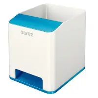 Leitz Pennenhouder WOW Sound, 1 vak, smartphonevak met geluidsversterking, wit/blauw