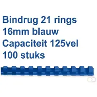 GBC inbindruggen, plastic, Ø 16 mm, 100 stuks, blauw