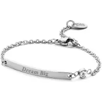 CO88 Collection Collection 8CB-90138 - Stalen plaatarmband met tekst - dream big - lengte 16 + 3 cm - zilverkleurig