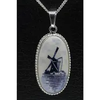 MOOYE ® - Collectie Zilveren Molen Delftsblauw ovaal 36mm ketting hanger