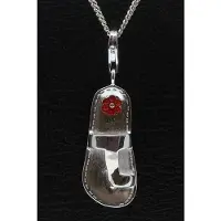 MOOYE ® - Collectie Zilveren Teenslipper groot rode bloem hanger n bedel