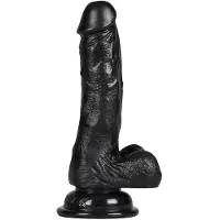 Ouch! – Realistische Zuignap Dildo met Lederen Voorbind Harnas en Elastische Band 18 cm – Zwart