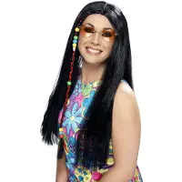 Smiffy Hippie pruik met vlechtdecoratie zwart