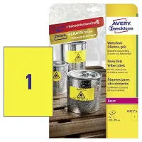 Avery L6111-8 Etiketten (A4) 210 x 297 mm Polyester folie Geel 8 stuks Permanent Universele etiketten, Weerbestendige etiketten Laser, Kopie