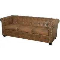vidaXL Driezitsbank Chesterfield-stijl kunstleer bruin