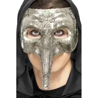 Vegaoo Zilverkleurig Venetiaans halfmasker met lange neus voor volwassenen