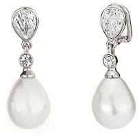 Traveller parel oorclips - hangend - met Swarovski Crystals - #110680