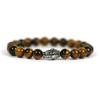 Heaven Eleven - heren armband - natuursteen tijgeroog- edelstaal RVS buddha - 8mm - maat 18-21cm