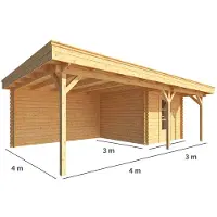 Warentuin Collection Blokhut, tuinhuisje met overkapping Lisa-Keet 700 cm bij 300 cm diep plat dak 3