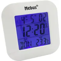 Mebus Digitale wekker van met thermometer, datumweergave en verlichting, snooze-functie, materiaal: kunststof, kleur: wit, model: 51511