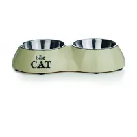 Beeztees Dubbele Voerbak Cat 2x160ml - Kattenvoerbak - 26.5x15 cm Beige