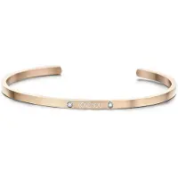 Key Moments 8KM-B00469 Stalen open bangle met tekst * love you * zirkonia one-size rosékleurig