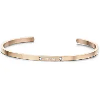 Key Moments 8KM-B00470 Stalen open bangle met tekst * kiss me * zirkonia one-size rosékleurig