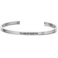 Key Moments 8KM-B00448 Stalen open bangle met tekst you are my valentine zirkonia one-size zilverkleurig
