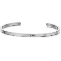 Key Moments 8KM-B00007 - Stalen open bangle met tekst - love - zirkonia - one-size - zilverkleurig