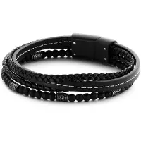 Frank 1967 7FB 0247 Armband leder/natuursteen zwart 21 cm