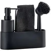 Zone Singles Afwasset 22 x 6,7 x 19 cm 4 stuks Black - vaatwasserbestendig- met afwasborstel en zeepdispenser - afwas set