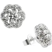 Diamonfire - Zilveren oorknoppen Bloem - Pave met zirkonia