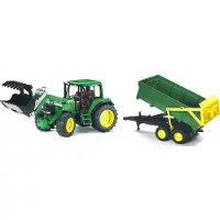 BRUDER John Deere met frontlader en aanhanger, groen 01134 - Groen - Jongen