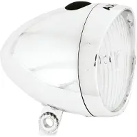 Axa Classic Battery Fietsverlichting – 4 Lux LED Voorlicht – Batterijverlichting – Retro Chrome – 15 m Lichtbeeld – 1.000 m Zichtbaarheid – Inclusief 3 AAA Batterijen