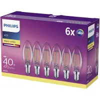 Philips energiezuinige LED Kaars Transparant- 40 W - E14 - warmwit licht - 6 stuks