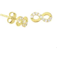 Trendjuwelier huiscollectie Oorknoppen Infinity Zirkonia Geelgoud Glanzend 4 mm x 8.5 mm