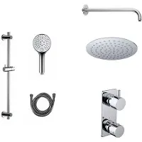 Mueller Ufo chroom thermostatische regendouche 20cm met wandarm en handdouche op glijstang