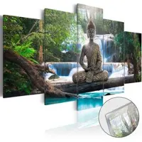 Karo-art Afbeelding op acrylglas - Boeddha en de waterval