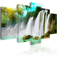 Karo-art Canvas Schilderij Waterval, blauw/groen/wit, 5luik, 2 maten