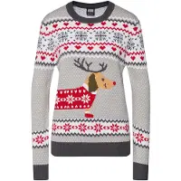 Urban Classics Christmas jumper - Ladies Sausage Dog Christmas Sweater - L tot 5XL - voor Vrouwen - groen-wit-rood - Maat XL