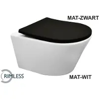 Wiesbaden Vesta wandcloset rimless mat wit met Shade slim toiletzitting softclose en quick release mat zwart