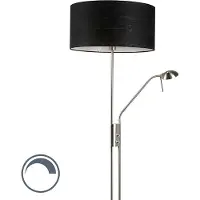 QAZQA Vloerlamp staal en zwart met verstelbare leesarm - Luxor
