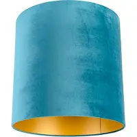 QAZQA Fluwelen lampenkap blauw 40/40/40 met gouden binnenkant