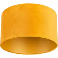 QAZQA Fluwelen lampenkap geel 35/35/20 met gouden binnenkant