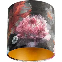 QAZQA Velours lampenkap bloemen dessin 20/20/20 gouden binnenkant