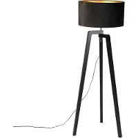 QAZQA Vloerlamp tripod zwart hout met zwarte kap 50 cm - Puros